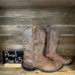 Womens Ariat Heritage Stockman Brown Leather Western Cowboy Boots fits 5-5.5.